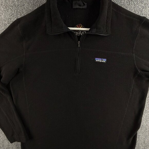 Patagonia Fleece Jacket Pullover 1/4 Zip Logo Hiking Outdoors Soft Black Large - Picture 1 of 12